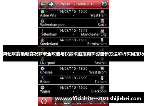 英超联赛最新赛况获取全攻略与权威渠道指南实时更新方法解析实用技巧 英超联赛最新赛况获取全攻略与权威渠道指南实时更新方法解析实用技巧